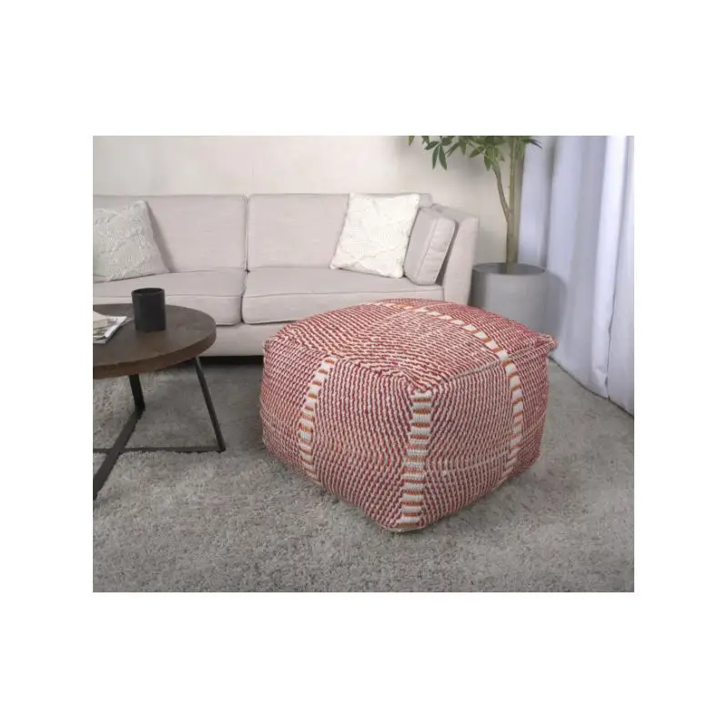 

Water Resistant Pouf, Orange Red Multi Color, Handmade Outdoor Seating Accessory