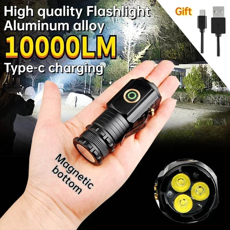 

High Quality 3 LED Flashlight 18350 Aluminium Alloy Torch Rechargeable USB Light IP68 Waterproof with Magnet for Hiking Camping