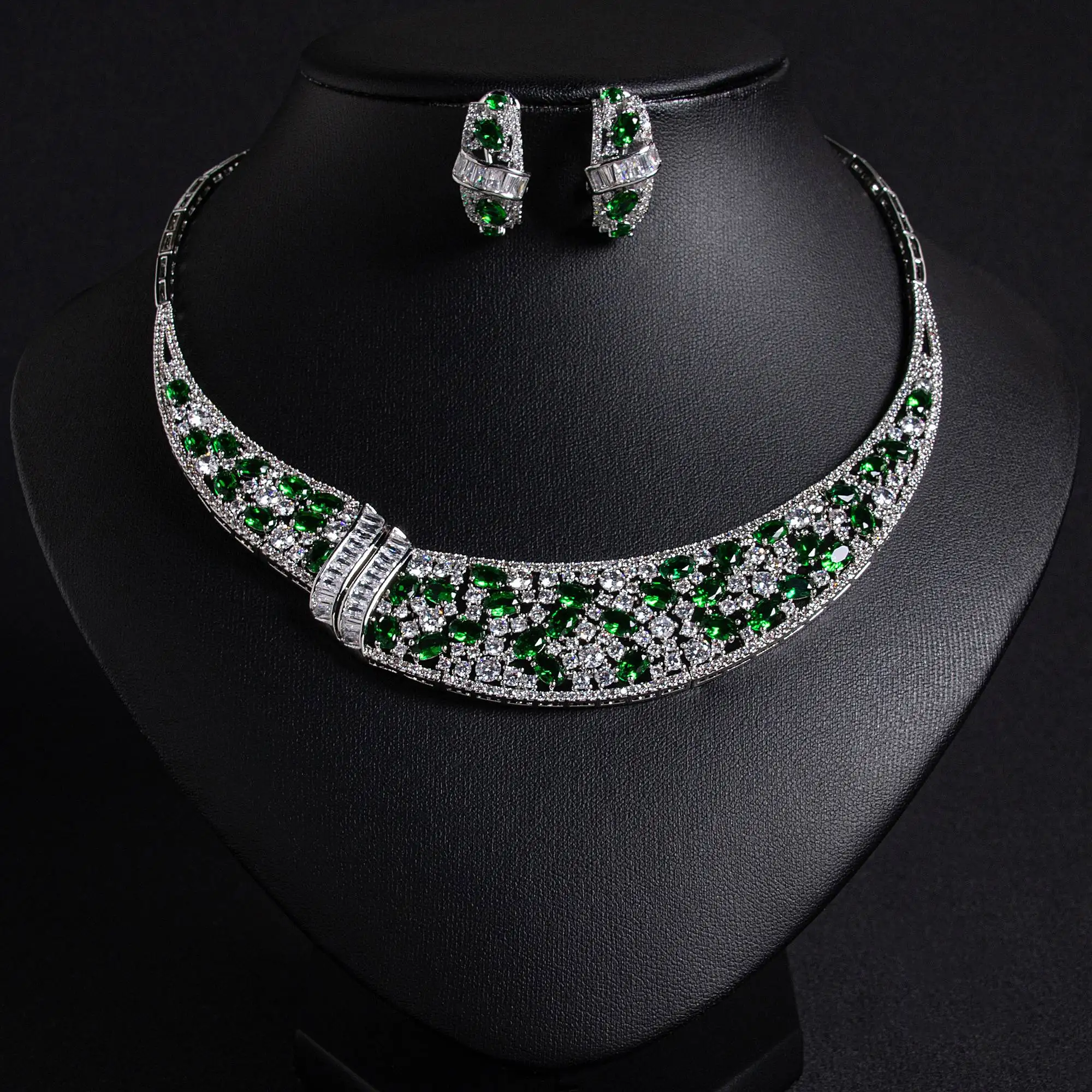 Luxury High-End 3D Stereo Jewelry Women Necklace Earrings Set Premium Quality Elegant Accessories For Prom Summer Evening Dress