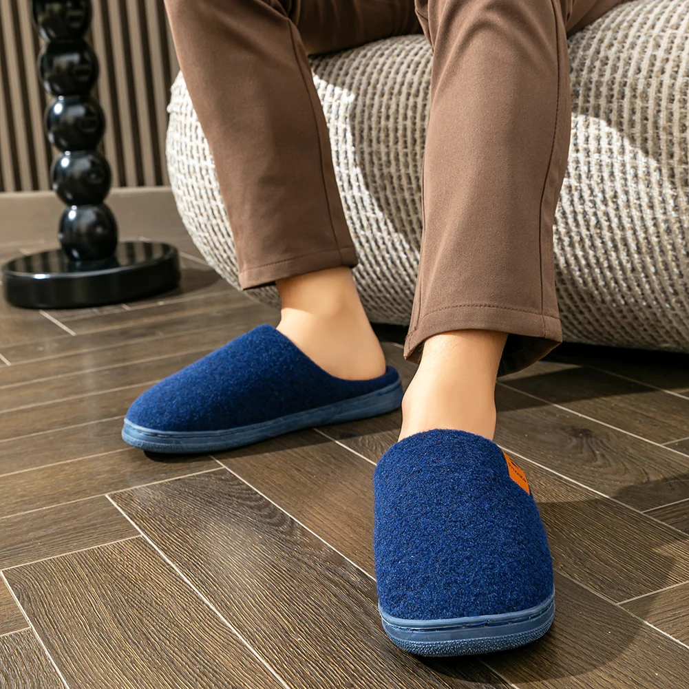 شباشب منصة من اللباد للرجال من إسفنج الذاكرة TPR وسادة ناعمة دافئة غير قابلة للانزلاق أحذية معيشة مريحة ومتينة #6