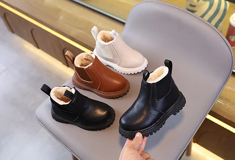 Winterstiefel für Jungen und Mädchen, modische Schneestiefel mit Reißverschluss, flauschig, warm, rutschfest, kurze Stiefel für Kinder, Lederschuhe für Kinder. – Detail 3