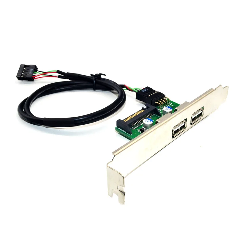 30cm PC Mainboard 9pin to Dual USB 2.0 Port Motherboard 2 USB2.0 PCI Panel Bracket 9Pin Extension Cable USB Expansion Card Riser