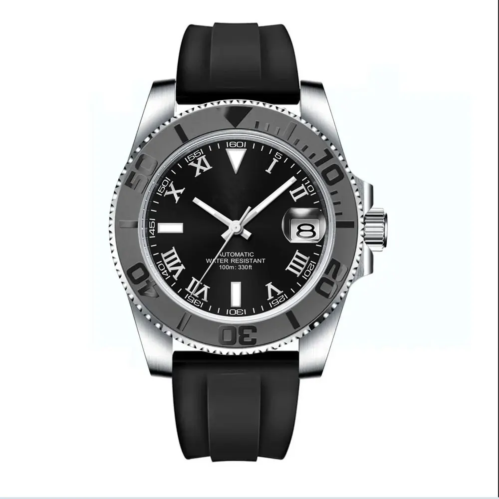 40mm 무균 다이얼 세라믹 베젤 사파이어 글래스 NH35 SUB 자동 기계식 녹색 발광 남성용 시계 맞춤형 로고