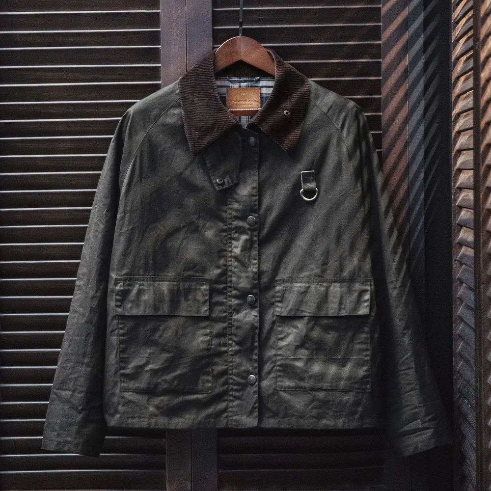 New Men's2026 Autumn Classic Overcaot Vintage Spey Waxed Fishing Jacket Distressed Outdoor Corduroy Collar with Pockets Coat
