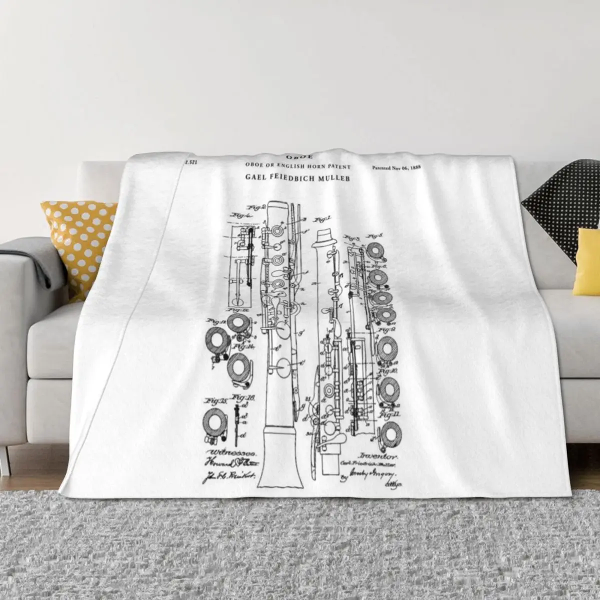 

Oboe Patent Drawing Blueprint Throw Blanket Camping Flannels warm winter Blankets