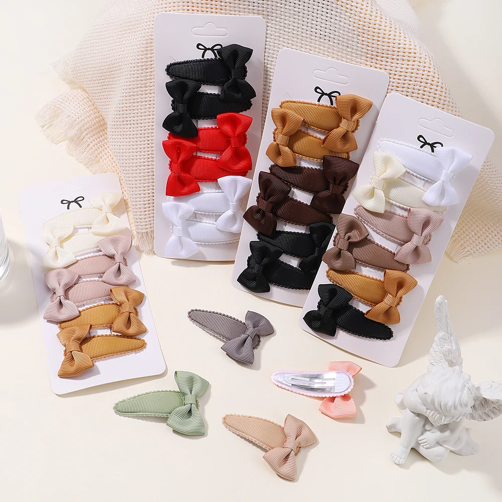 6Pcs Lovely Bows Hairpin For Kids Baby Solid Color Hair Clip Girls Hairgrips Headwear Barrettes Headdress Child Hair Accessories