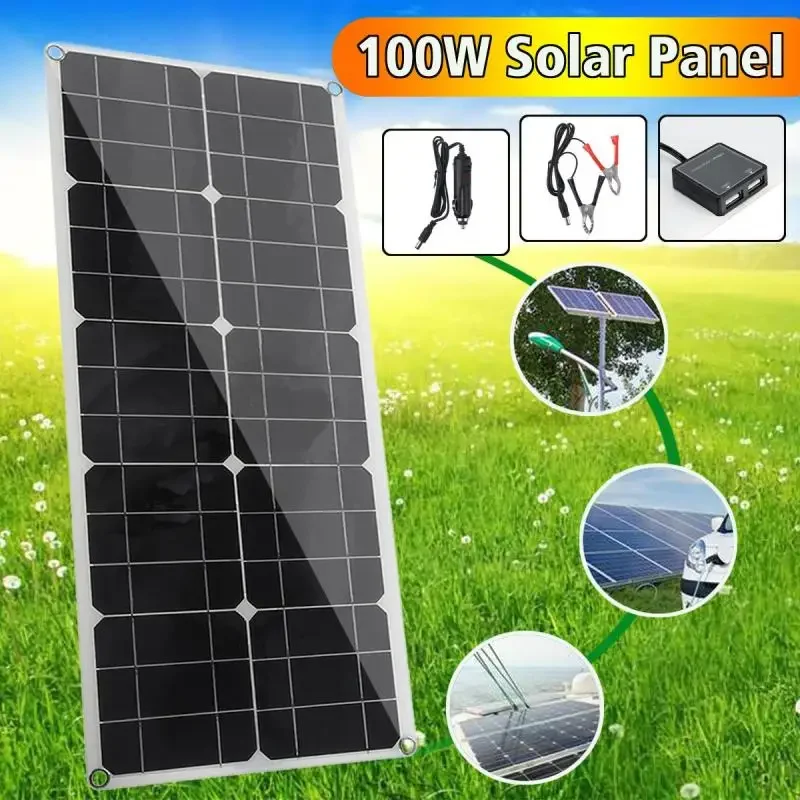 100W 12/24V Solar Panel Kit Dual USB Outdoor Portable Battery Charger Monocrystalline For Mobile Phone MP3 Pad Solar Charging