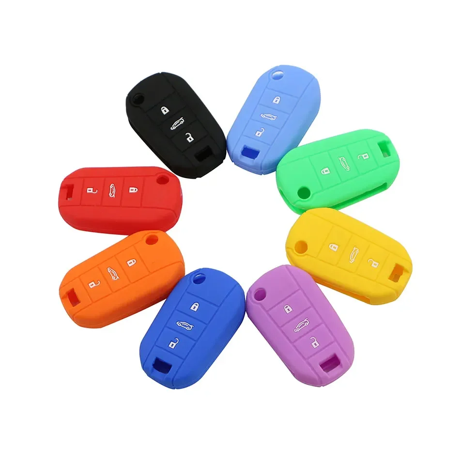 Silikon-Schlüsseletui für Peugeot 2008 2014–2019, Fernschlüsselgehäuse, Tasche, 3 Tasten, Schutz, Gummi, Styling-Zubehör