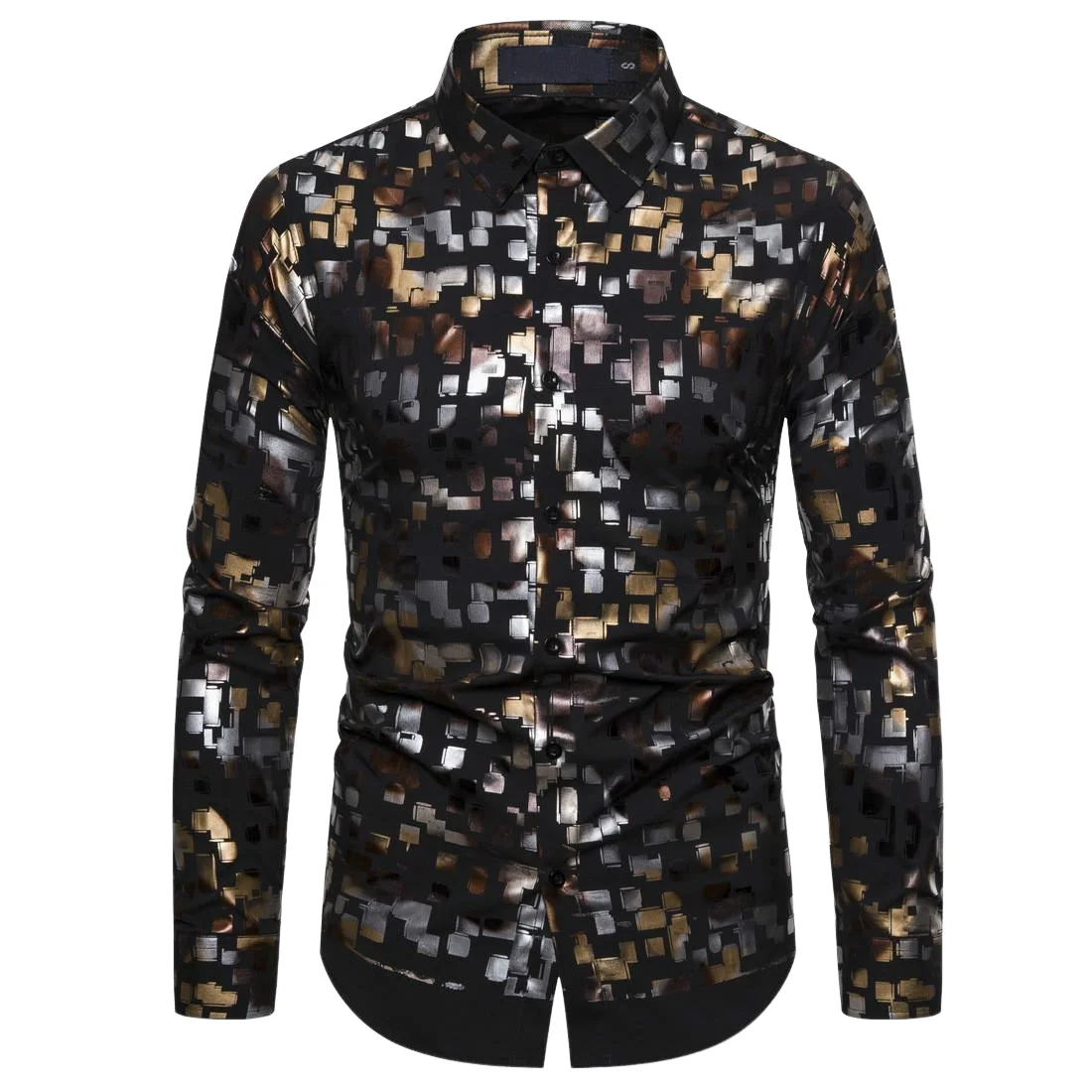 Men's Shirts Spring 2021 Club Fashion Flash Gold Stretch Men's Long Sleeve Shirt