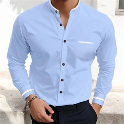 Men's Long Sleeve Shirts Plain Shirts Fashionable High Quality Men's Tops Blue White Pink Green Red Extra Large Size Clothing