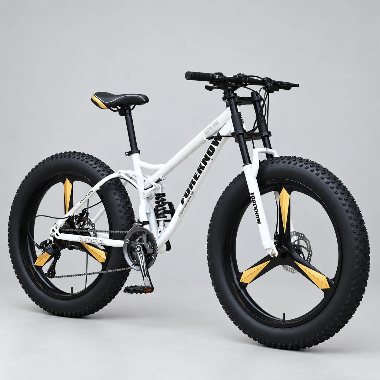 Adult Off-Road Mountain Bike with Shock Absorption, 24-Inch White Integrated Wheels