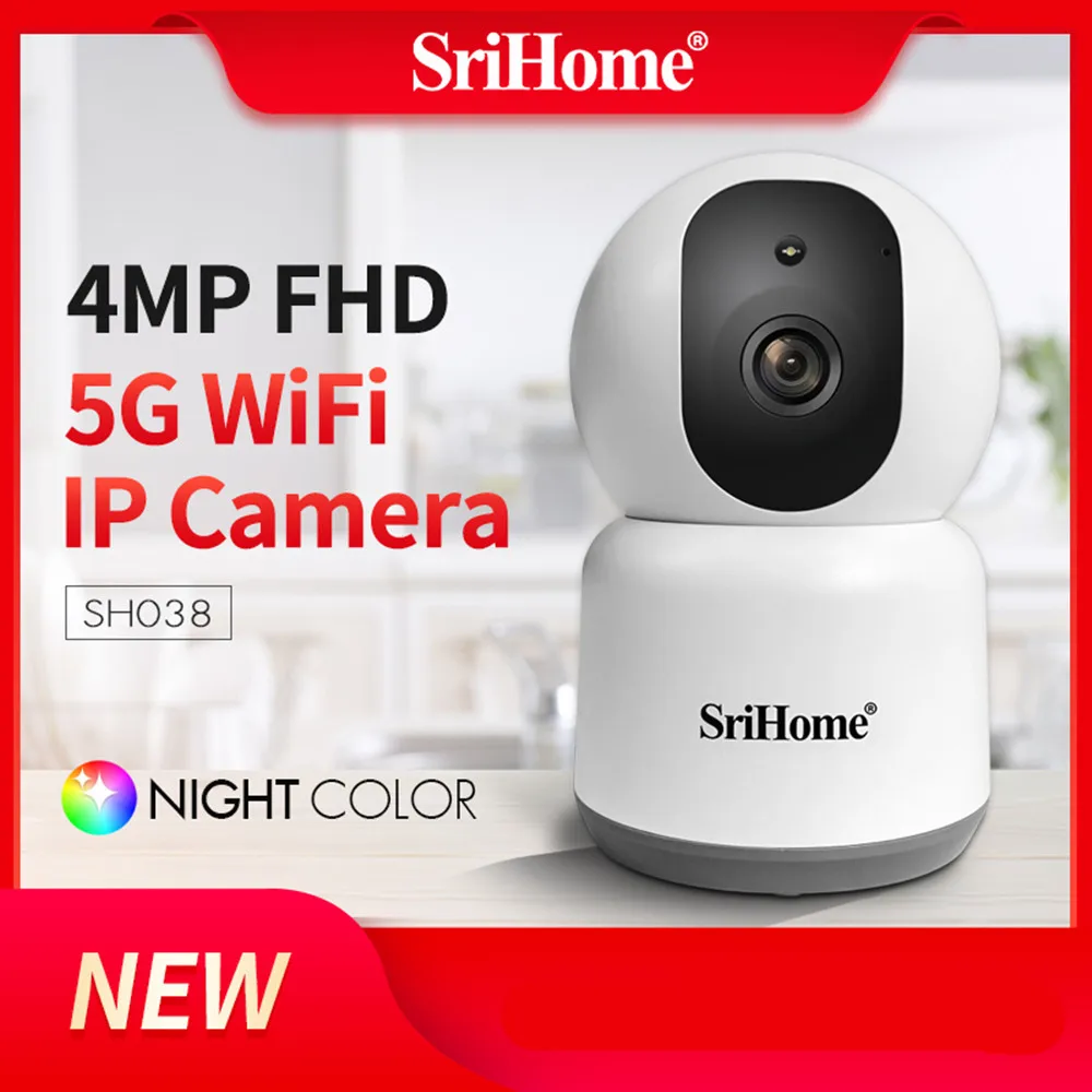 Srihome SH038 4MP 1440P Full Color Wireless PTZ  IP Dome Camera AI Humanoid Detection Home Security CCTV Monitor