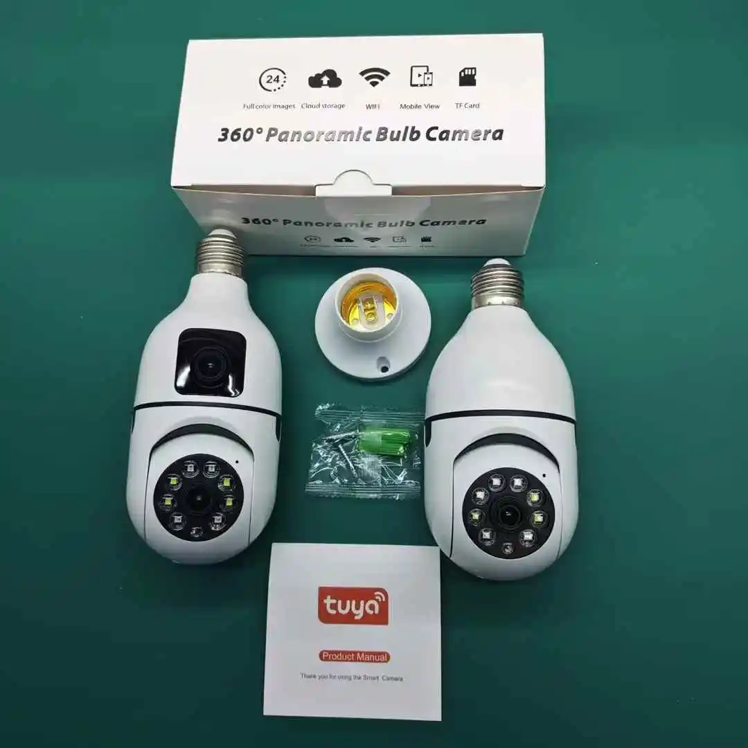 4MP Dual Lens Tuya APP Full Color   PTZ IP Dome Camera  E27 Lamp Head Socket Wireless Intercom Home Security CCTV Baby Monitor