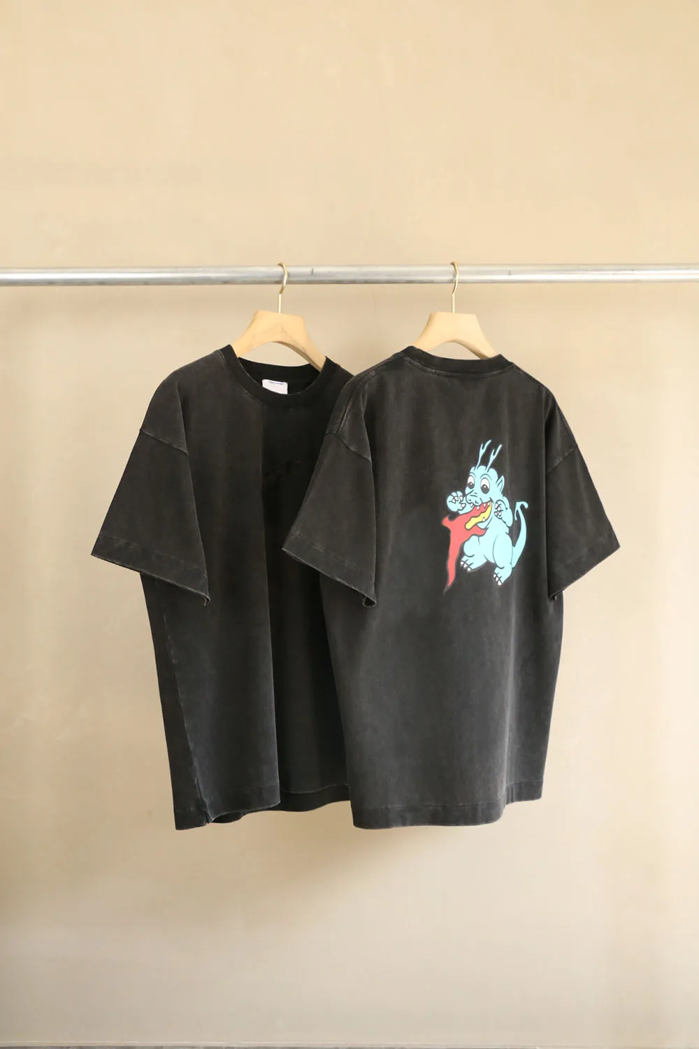 24ss Abloh T shirt New Arrive Dragon Pattern Washed Short Sleev T-shirt High Quality Men Women Hip hop Streetwear Loose Tshirts