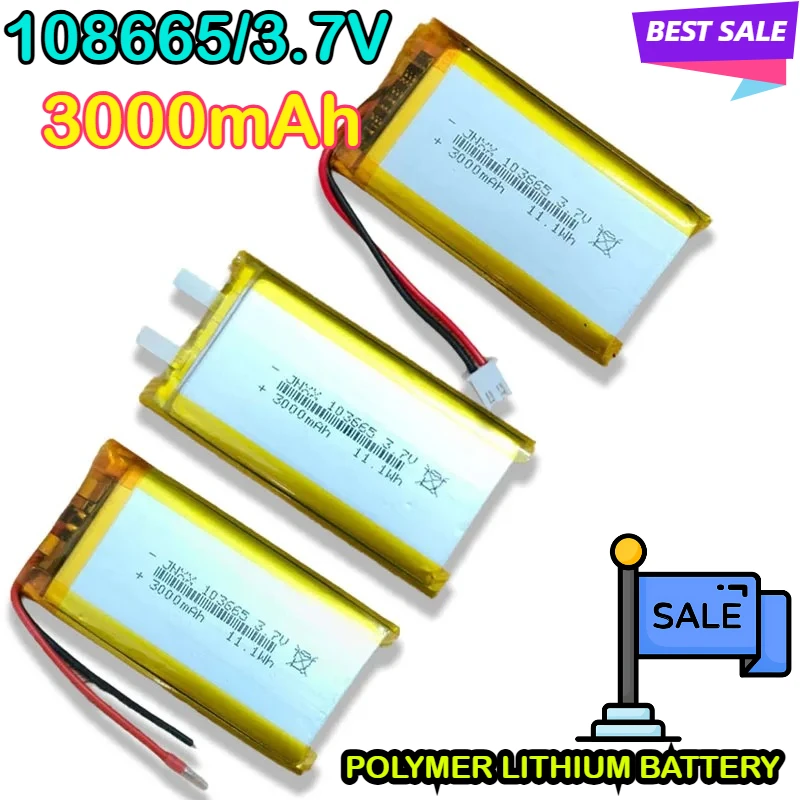 

3.7V 3000mAh 103665 Lithium Polymer Battery Jst PH 2.0mm 2pin Plug ForShip Model Excavator Large Capacity Charging Drone 1-10pcs
