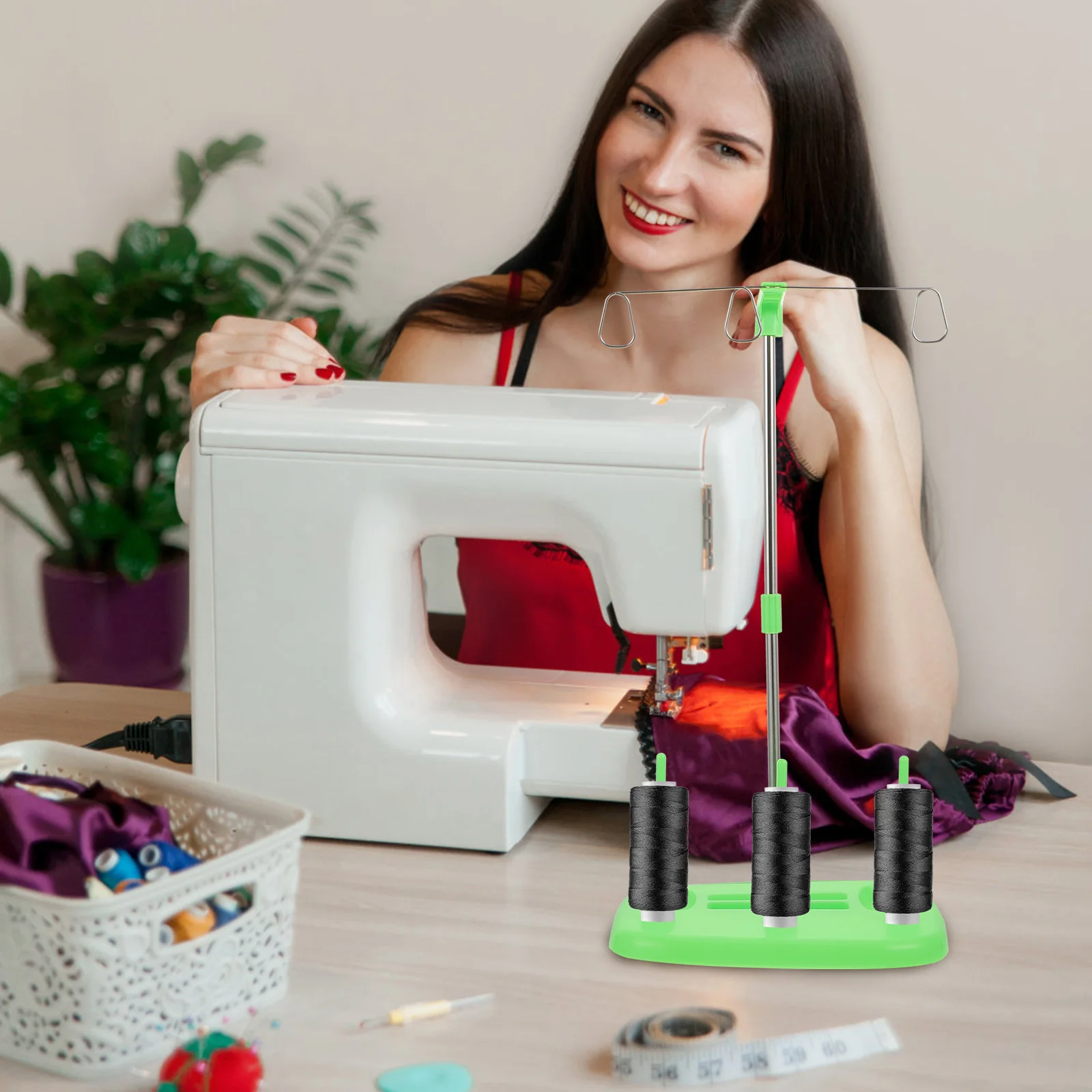 

Sewing Machine Spool Holder Adjustable Plastic Alloy Embroidery Spool Holder Green Multi Stand for Quilting Embroidery Supply