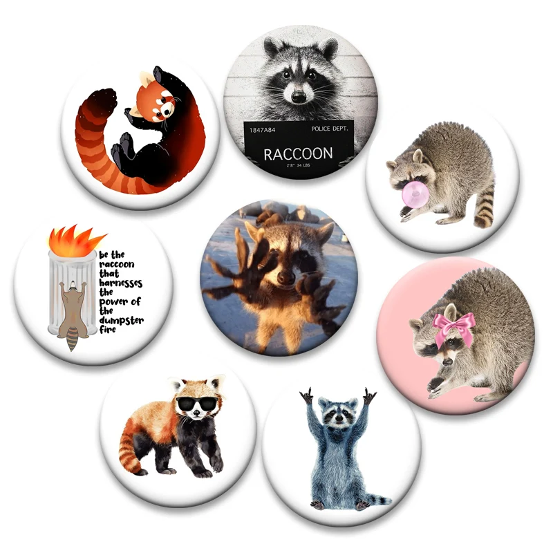 Cute Animals Raccoon,red Panda Pins Funny Round Creative Badge 32/58mm Handmade Tinplate Brooches for Backpack Accessorys Gifts