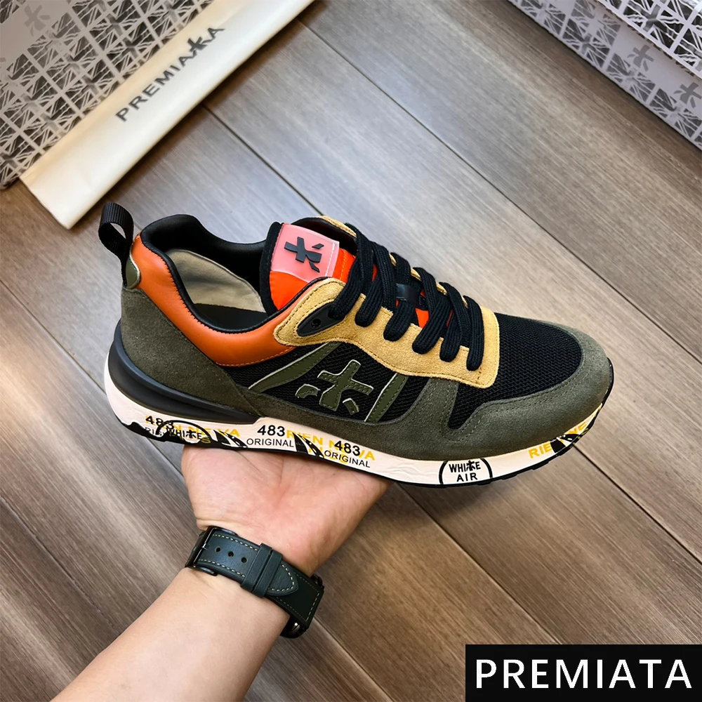 PREMIATA Men's Light Luxury Suede Simple Comfortable Lightweight Jogging Shoes Retro Street Trend All-match Casual Sports Shoes