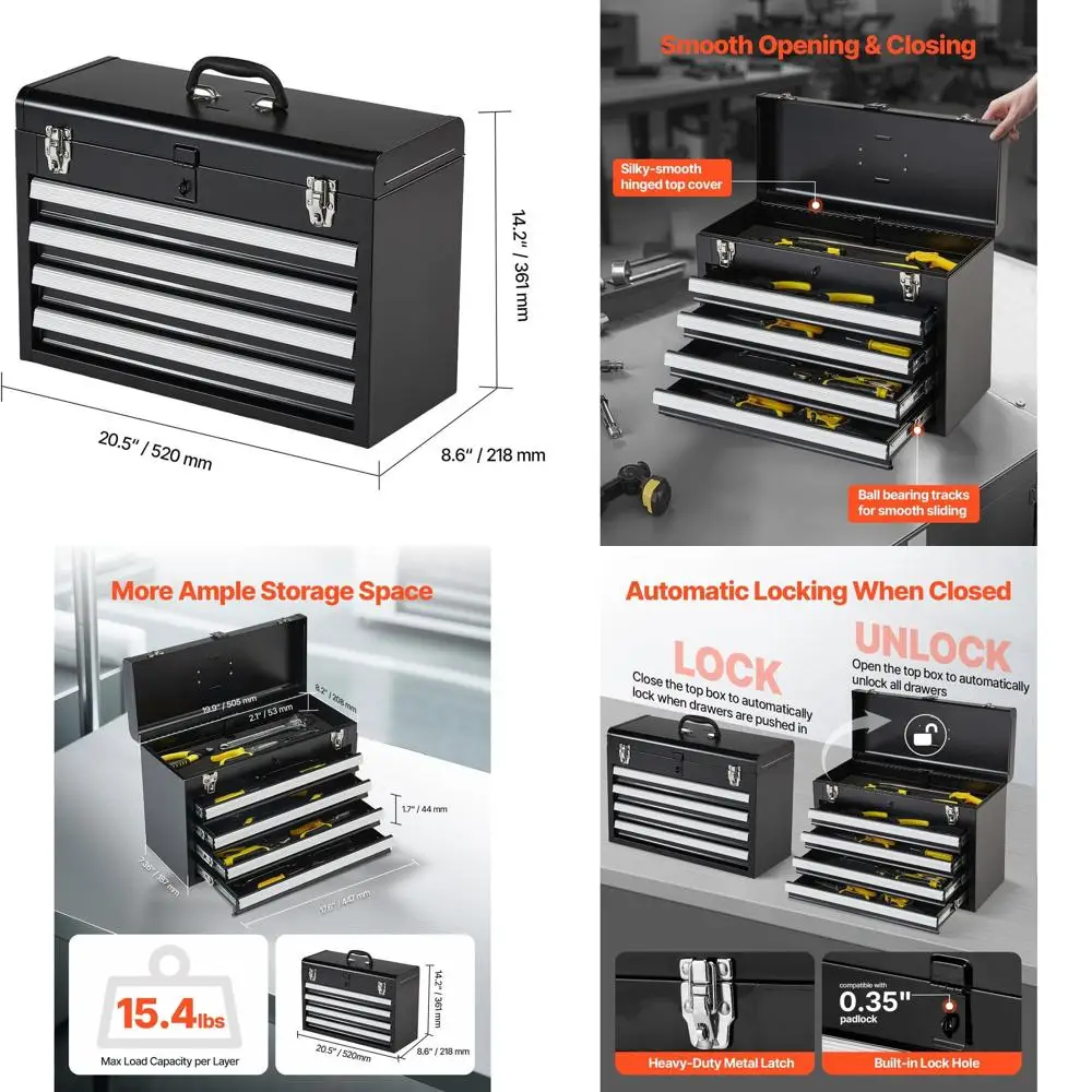 

Portable 20.5 Metal Tool Chest with 4 Ball Bearing Drawers, EVA Liners, Lockable, Powder Coated
