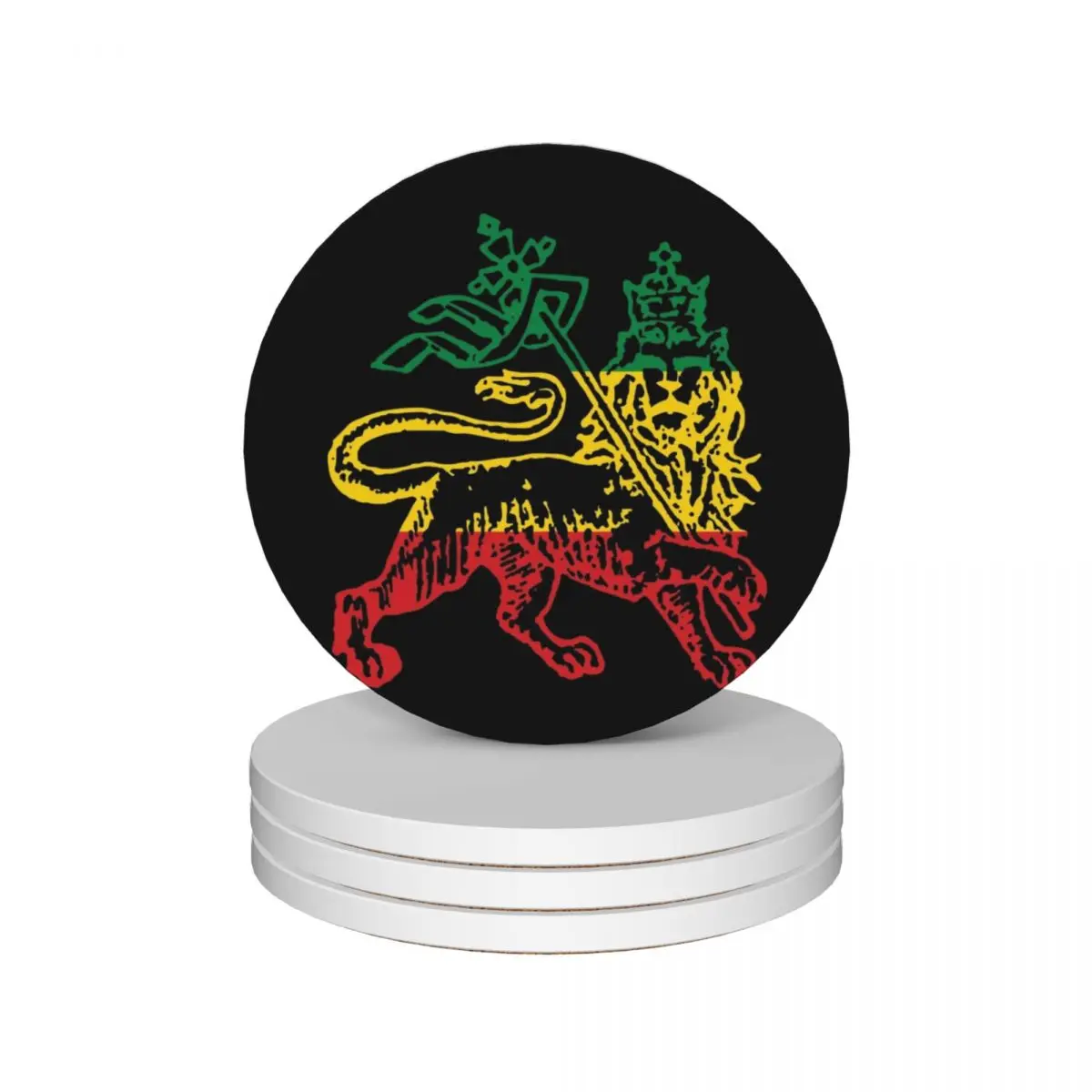 Lion of Judah Flag Ethiopia King Selassie Rasta Ceramic Coasters (Set of 4) for coffee cups animal cute Coasters