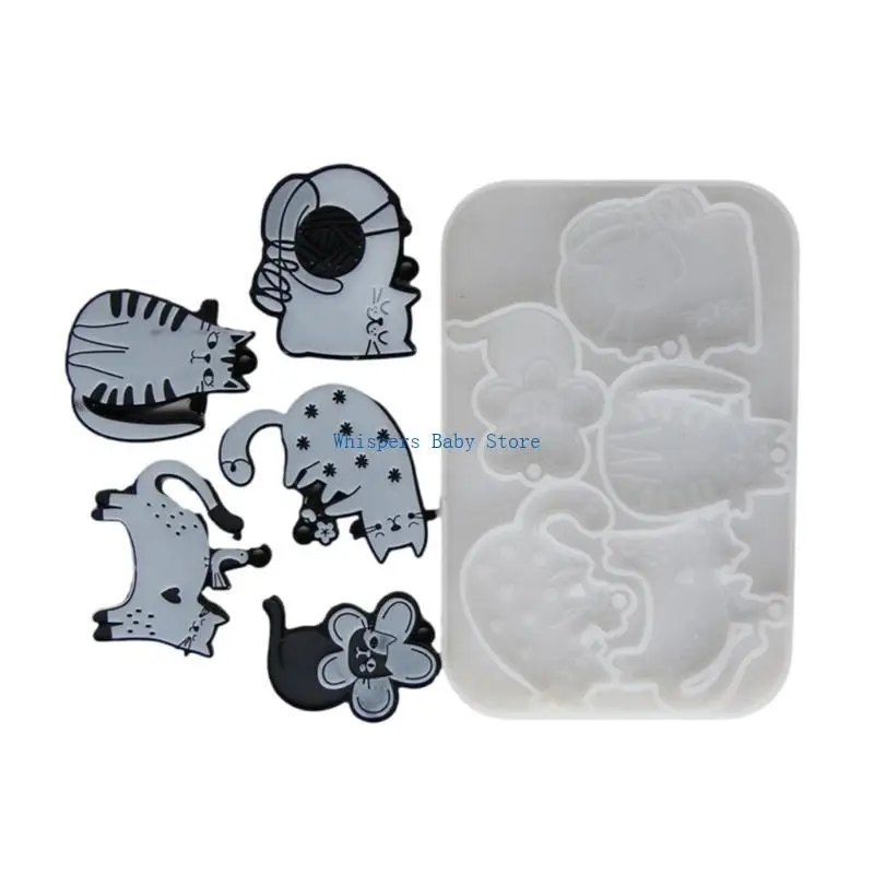 

U90E Handmade Resin Jewelry Making Molds Cats Silicone Pendant Molds for Craft