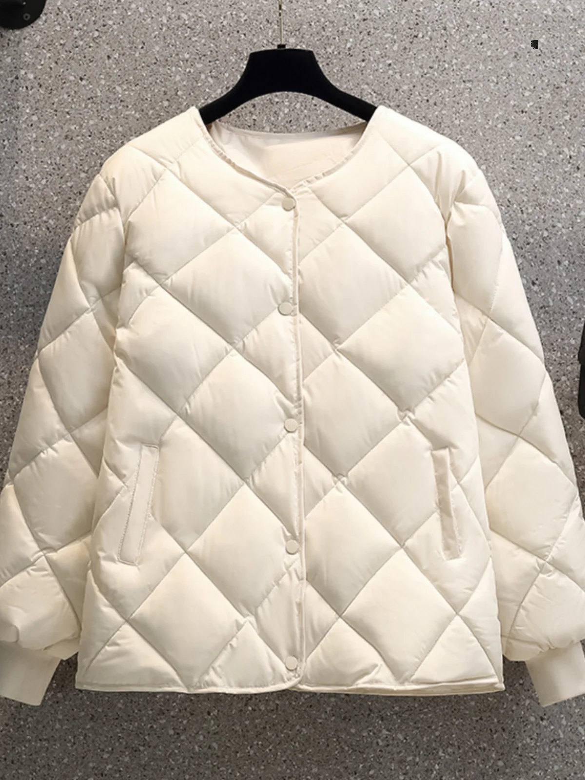 Women's ort Cotton Jaet 2024 New Winter Korean Sle Lightweight Casual Diamond Pattern Versatile Slim Fit Long Sve Coat