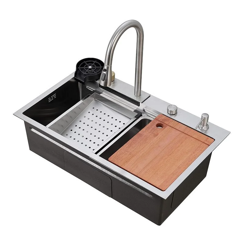 Nano Surface Four Hole New Arrival Premium Quality Stainless Steel 201/304 Kitchen Sink Single Bowl Rectangular Wash Basin