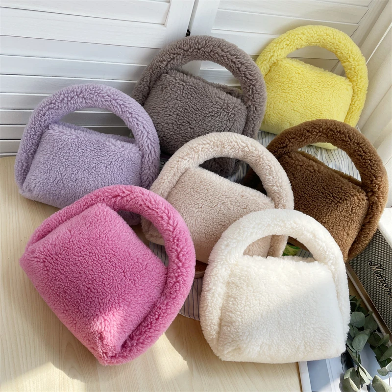 Autumn And Winter New Senior Sense Of Original Design Plush Bag Ingot Bag Candy Color Hand-held Foreskin Bag