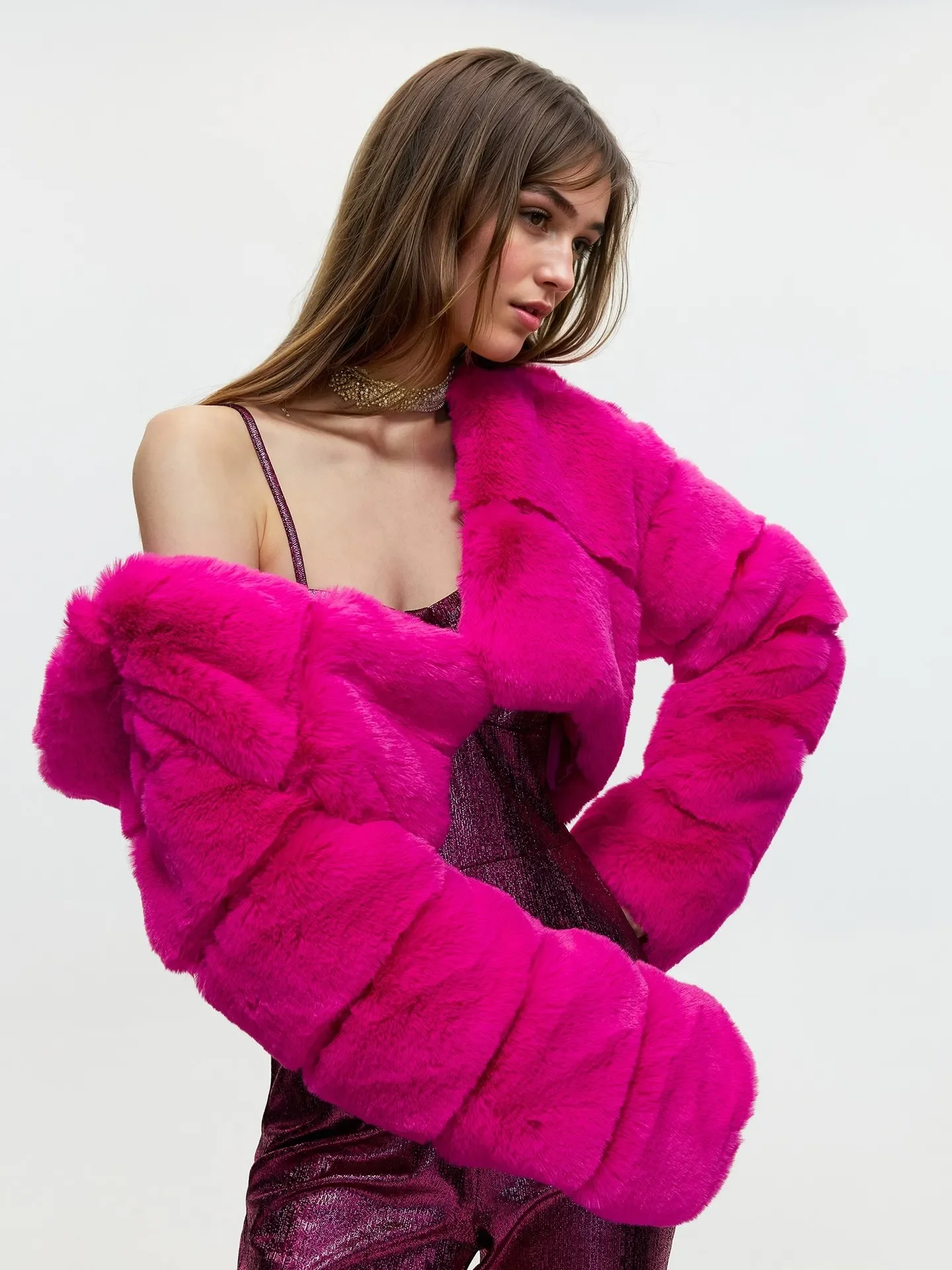 Kegular maat Elegant kort damesjack met capuchon van imitatiebont, lange mouw met ritssluiting, vrijetijdskleding voor herfst/winter