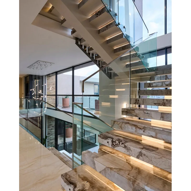 custom.Oak Timber Step With Mono Beam Staircase Black Hardware 12mm Glass Railing