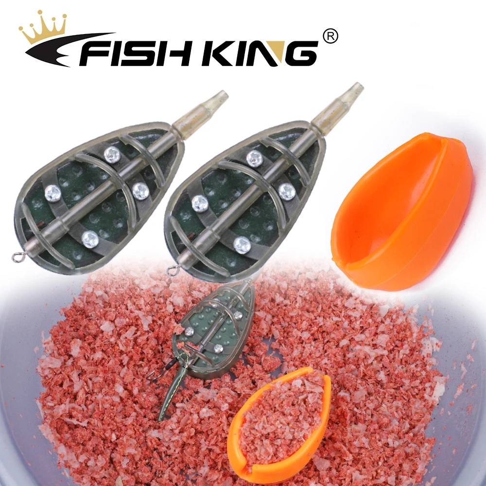 FISH KING 2PCS/PACK Outdoor Bait Thrower Fish Tackle Inline Method Feeder Mould Bait Plumb Set Carp Fishing Bait Holder Tool