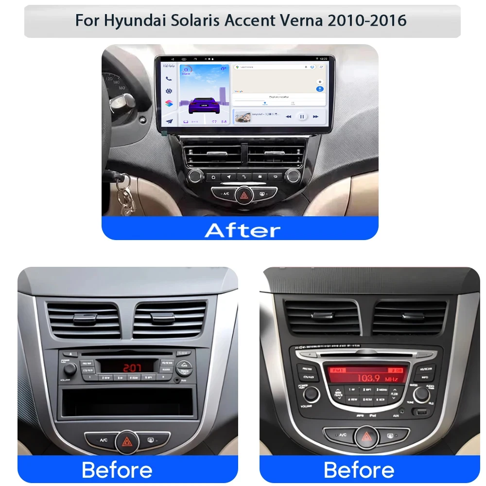 12.3'' Android 16 Car Radio For Hyundai Solaris Accent Verna 2010-2016 Head Unit Carplay GPS Navigation Multimedia Video Stereo