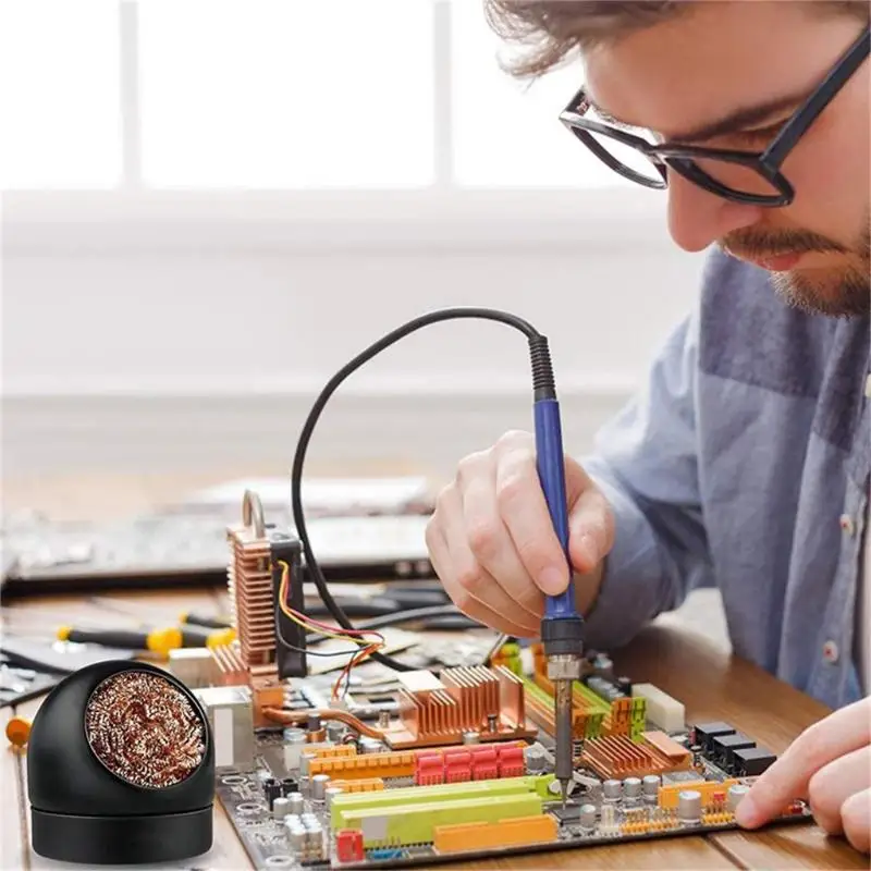 Soldering Iron Tip Cleaning Ball With Copper Coil Sturdy Holder No Water Needed For DIY Electronics Repair Projects