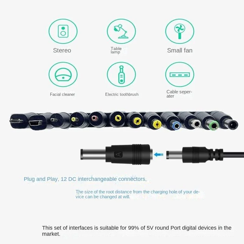 12 in 1 USB 5V to DC Power Cable Universal USB to DC Jack Charging Cable Power Cord Plug Connector Adapter 5.5 x 2.5mm Plug