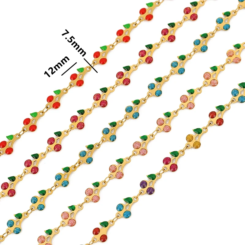 Catena di ciliegie smaltate in acciaio inossidabile da 1 metro per collana fai da te, bracciale, creazione di gioielli da donna, ricerca di accessori per catene colorate
