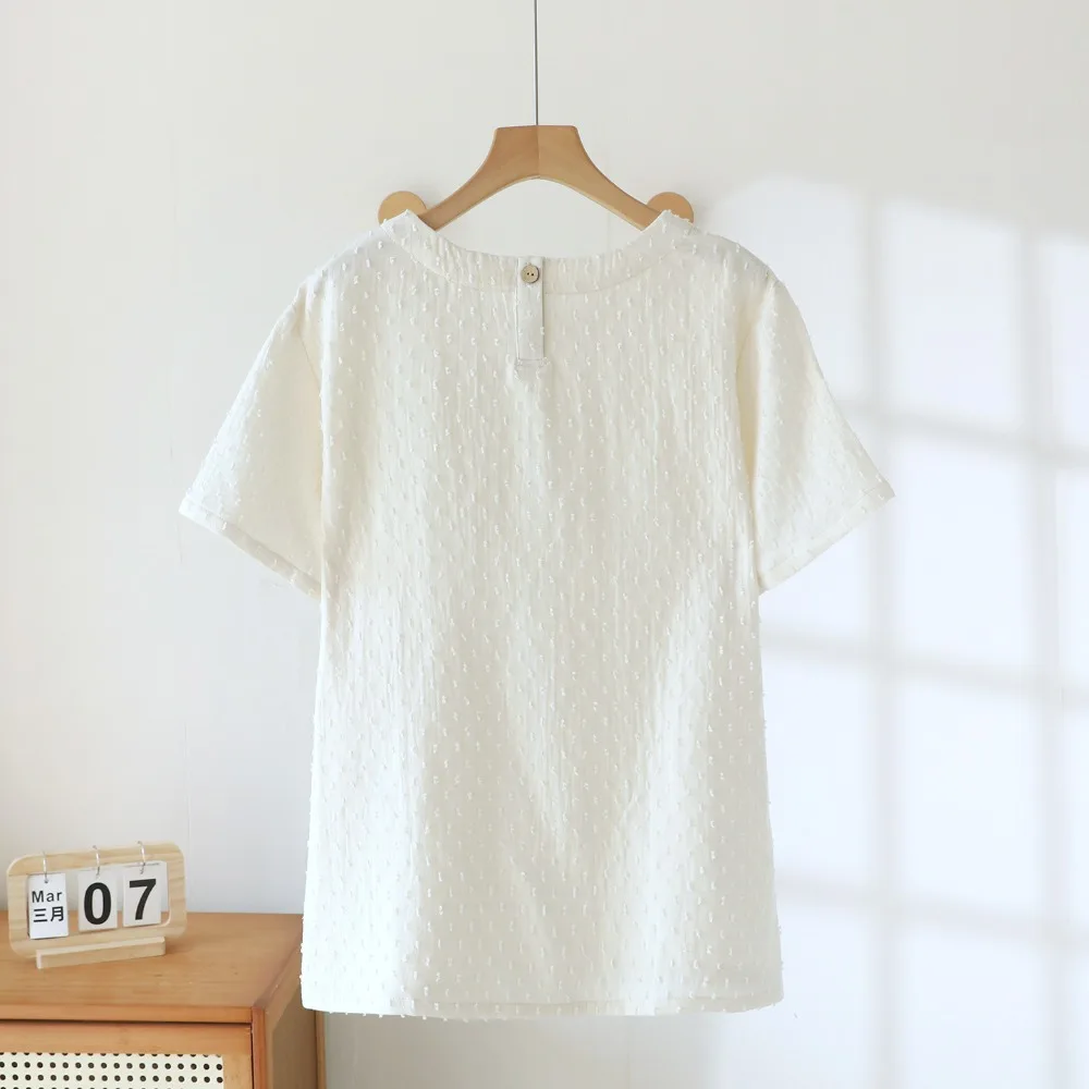 New Summer Short Sleeve Shirt Sleepwear Solid Color Pajamas Top 100% Cotton Nighty Round Neck Sleep Tops Thin Home Clothes