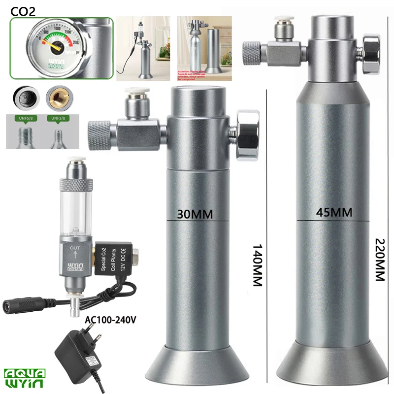 

DIY аквариумный регулятор CO2, электромагнитный клапан, счетчик пузырей CO2, маленькая газовая бутылка 3-8UNF, резервуар для рыбы, редукционный клапан CO2
