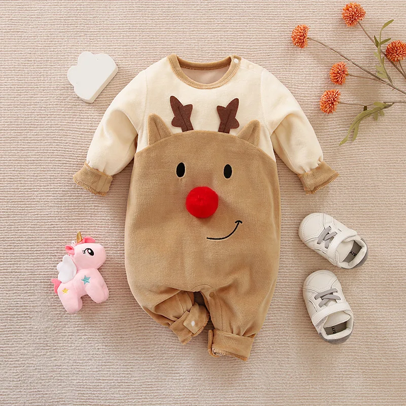 Christmas Cute 3d Elk Newborn Clothes Comfortable And Soft 0-18 Boys And Girls Spring And Autumn Long Sleeve Baby Jumpsuit