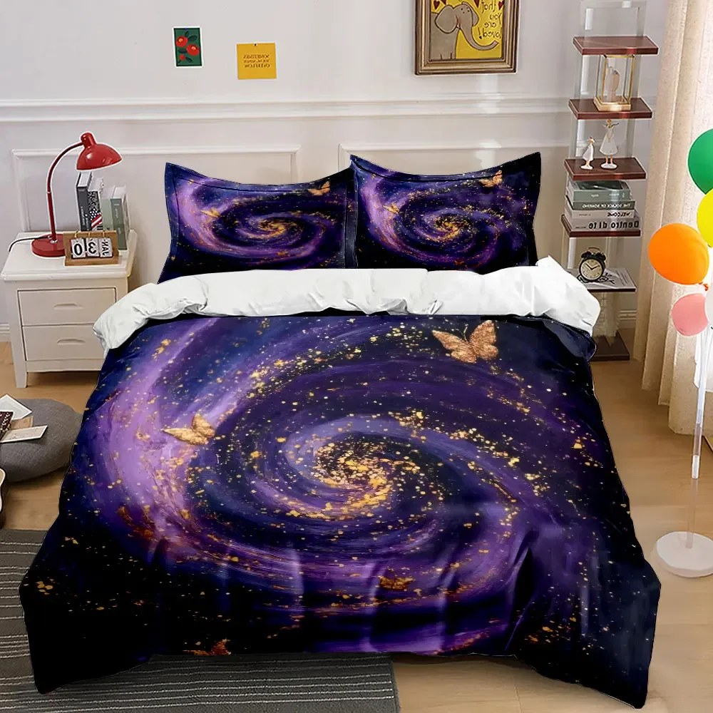 Golden Butterfly Galaxy Decoration Set Soft Comfortable Duvet Cover Bedding Set Included 1*Duvet Cover & 2*Pillowcases, gift