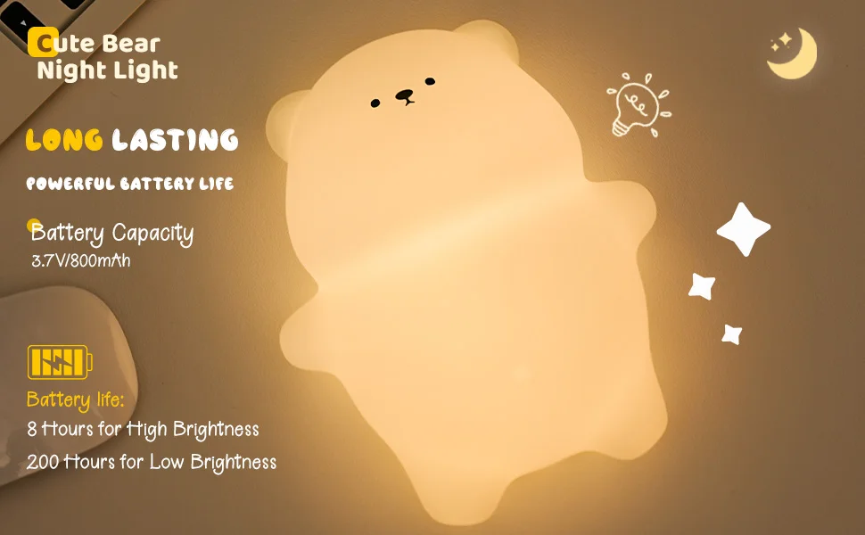 Night Light for Kids 2 Brightness Silicone Nursery Sleeping Light Portable USB Rechargeable Bedside Lamp For Baby's Room