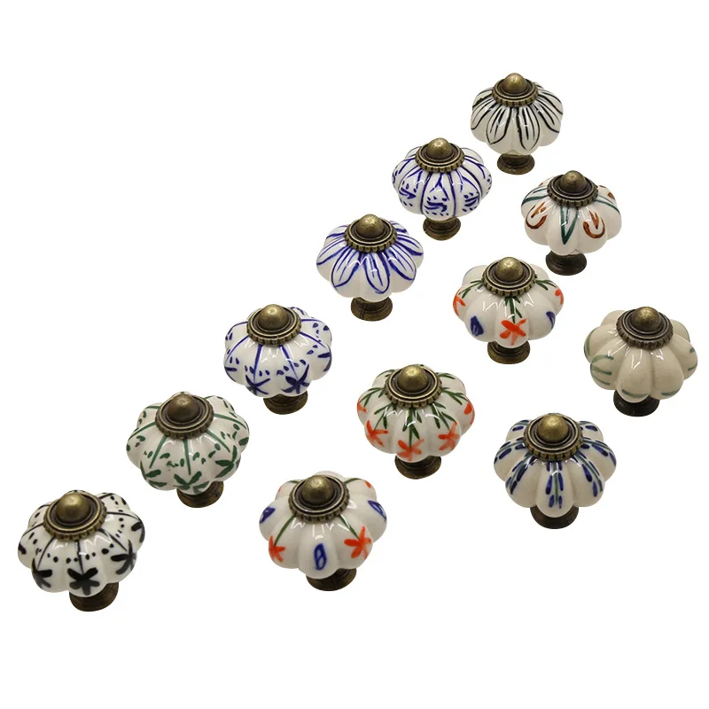 Country Ceramic Pumpkin Cabinet Knob Drawer Furniture Handles Dresser Door Pulls Wardrobe Closet Cupboard Hardware Accessories