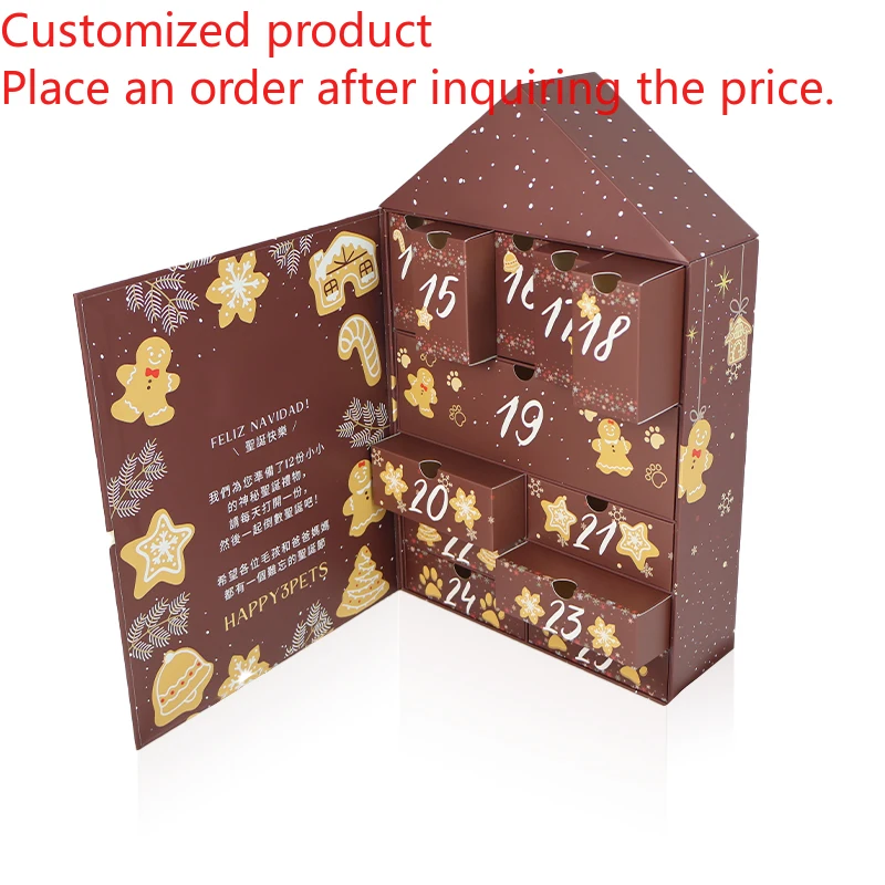 

Luxury Double Door Gift Box House Shape 12 24 Day Christmas Advent Calendar Box for Packaging Cookie Chocolate
