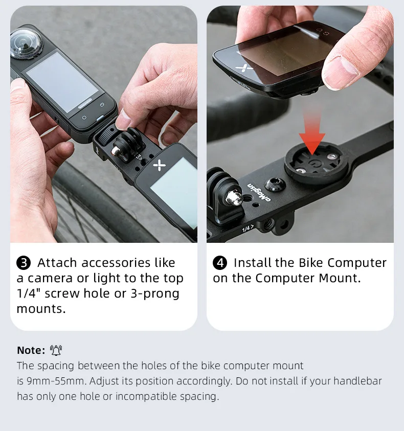 aMagisn Fahrradcomputer-Halterung aus Aluminium mit 1/4-Zoll-Gewinde und 3-Pin-Anschluss für Garmin, Wahoo, Bryton & GoPro 13, DJI Insta360 Action-Kamera Zubehör – Detail 17