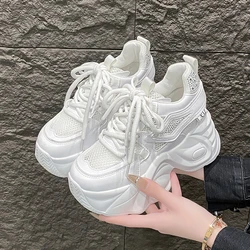 9.5CM Women Casual Leather Sneaker Autumn Lace up High Platform Shoes Thick Sole Sport Dad Shoes Woman Sneakers Chaussure Femme