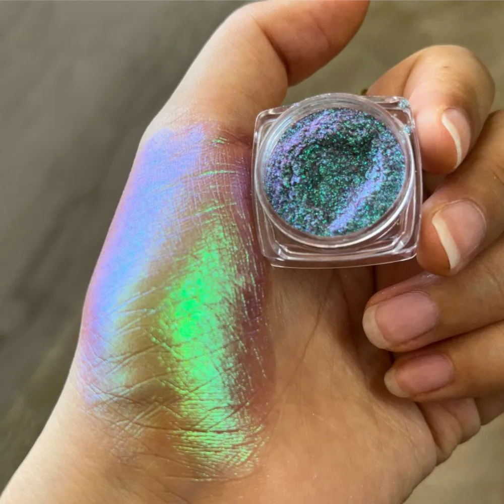 1 pudełko metaliczny kameleon efekt perłowy proszek do paznokci wcieranie na lusterku chromowany pigment pył żelowy lakier do paznokci UV kameleon w proszku