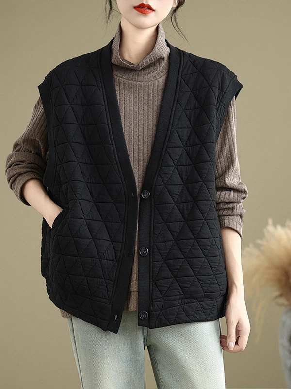 Authentic Casual Cotton Vest Artistic Sleeveless V-Neck Thickened Regular-Length Everyday Wear for Women in Their 40s
