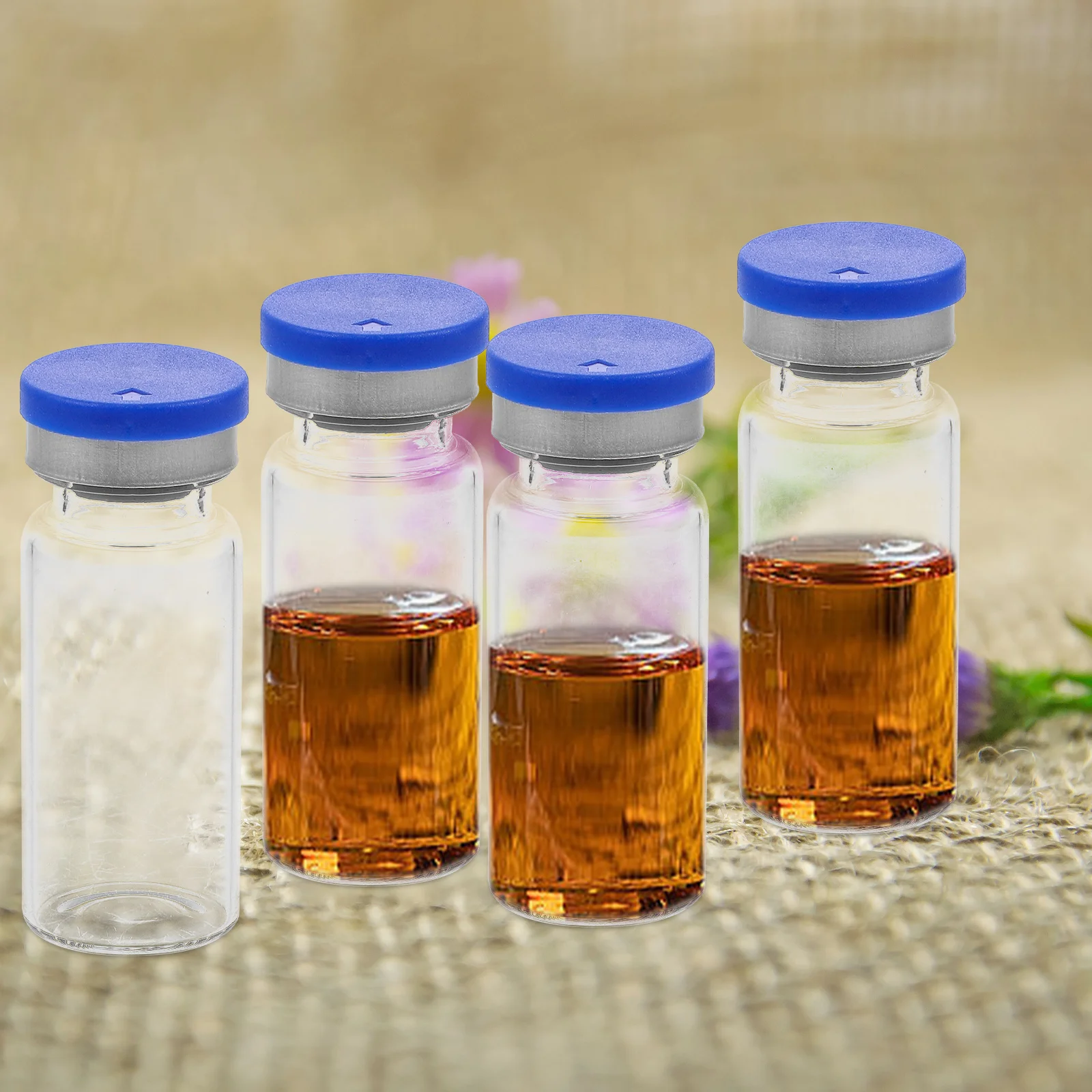 

20pcs Glass Bottles Clear Flat Bottom Sealing Caps Pressure Resistant Hygienic Safe Storage for Essential Oils Cosmetics