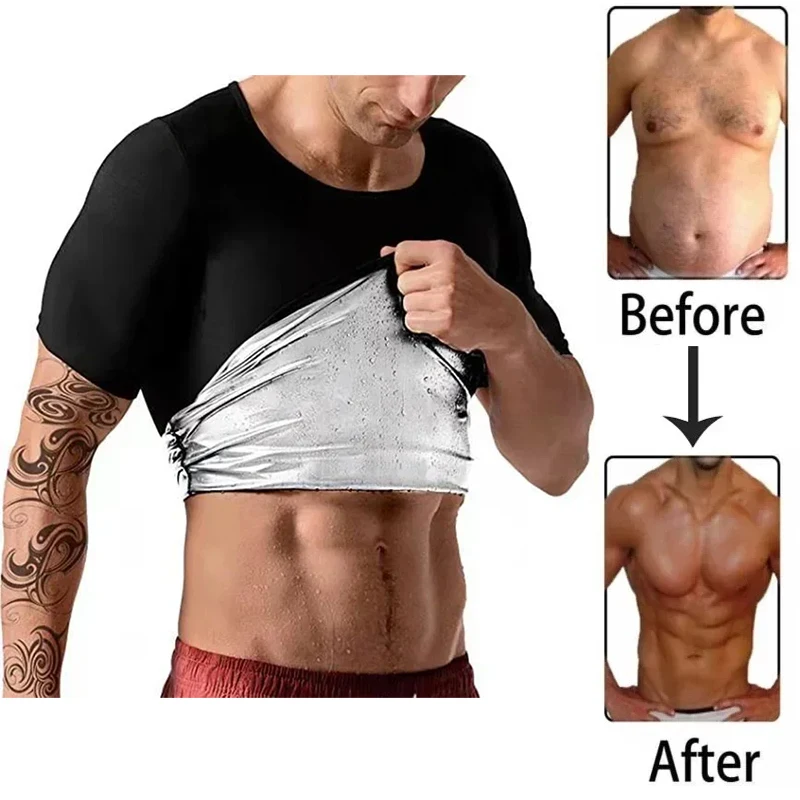 Men Sweat Sauna T-shirt Waist Trainer Slimming Suit Body Shapers Shapewear Corset Underwear Belly Control Fitness Fat Burn Tops