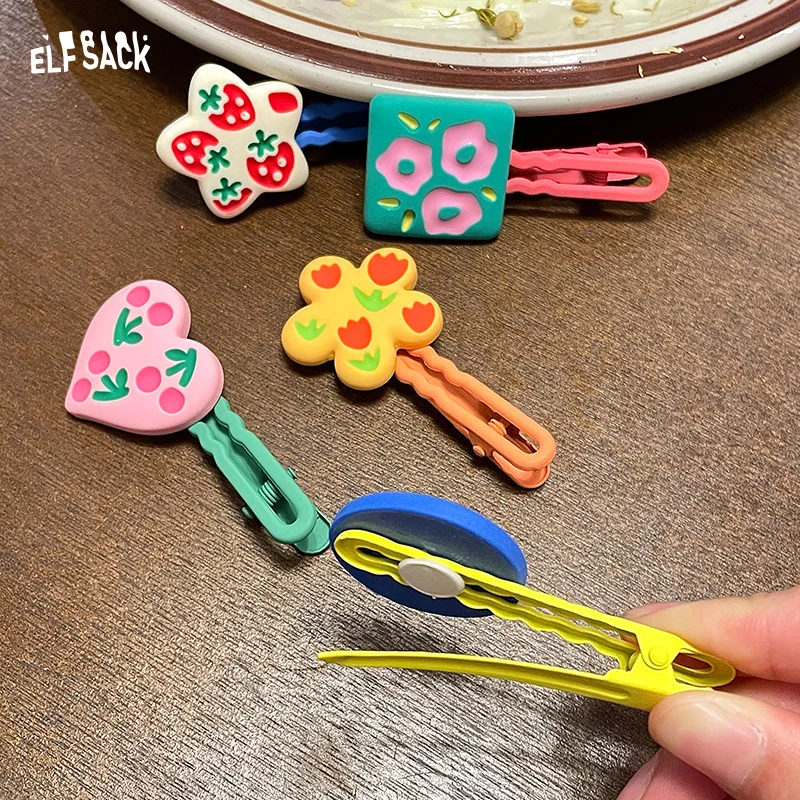 

ELFSACK 2025 Autumn New Arrival Cute Flower Fruit Color Block 3D Hair Clip For Woman