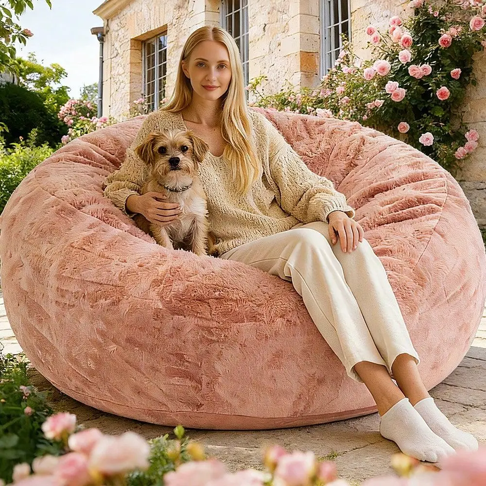 Giant Plush Bean Bag Chair, Vacuum Compressed Foam Filling, Detachable Fabric Cover For Living Room Bedroom Napping